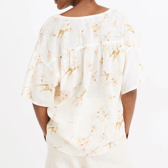 Madewell Flutter Sleeve Rhyme Top Floral Cream Cotton V Neck Lightweight Small - Picture 2 of 7